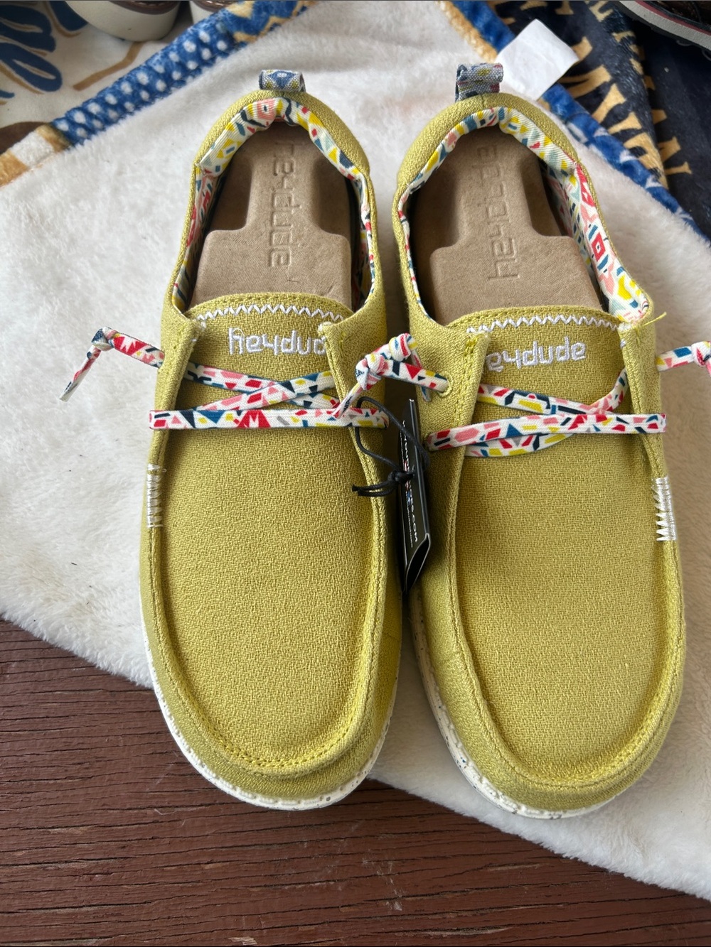 Hey Dude Kids Slip-On Sneakers in Lime with Patterned Trim
